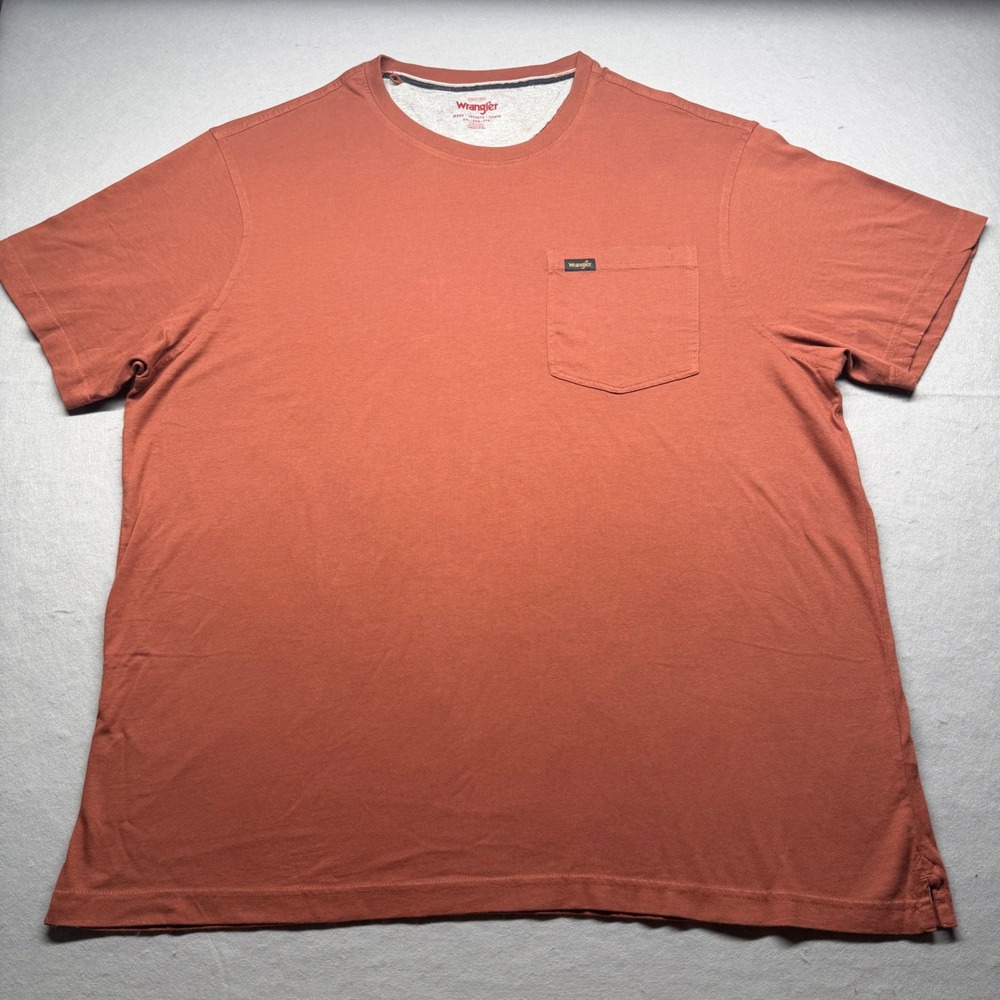 Wrangler Mens XXL Short Sleeve Pocket T-Shirt Burnt Orange Rust Crew Neck Tee